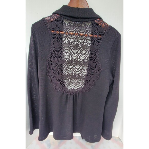 West Kei XL Waterfall Cardigan Black Cozy Sweater Soft Open Front Lace Back - Picture 2 of 7